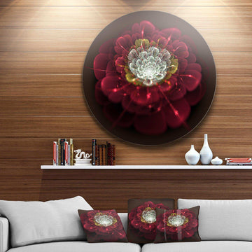 Red Fractal Flower with White - Floral Round Metal Wall Art